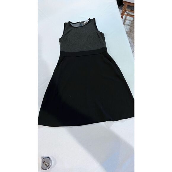 Ann Taylor LOFT Women's Sleeveless Zip Back A-Line Dress Black Gray SP Petite - Picture 2 of 10
